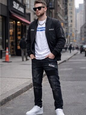 KDNK Black Paint Splatter Skinny Jeans Mens 32